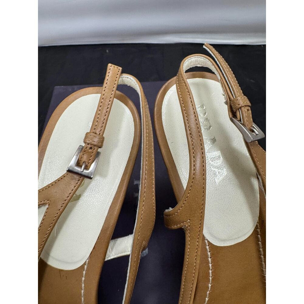Prada 1X871R Antic Calf Slingback Heels Cuoio Bianco Tan White US 8.5 EU 38.5 - Picture 9 of 10
